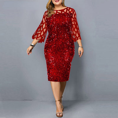 Elegant Women's Plus Size Sequin Design Party Dress