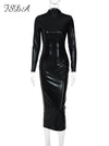 Sexy Turtleneck Long Sleeve Faux Leather Party Dress
