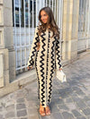 Elegant Cut Out Autumn Knitted Long Flare Sleeve Maxi Dress