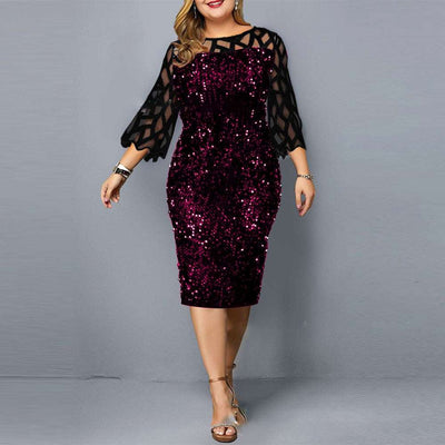Elegant Women's Plus Size Sequin Design Party Dress