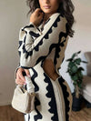 Elegant Cut Out Autumn Knitted Long Flare Sleeve Maxi Dress