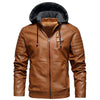 Men&#39;s Fleece Liner PU Leather Jackets Coats With Hood Autumn Winter Casual Motorcycle Jacket For Men Windbreaker Biker Jackets