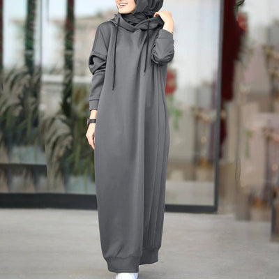 Women's Casual Long Sleeve Hooded Pullover Drawstring Robe