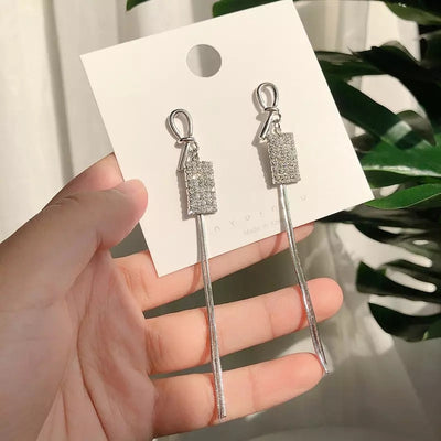 Korean Vintage Glossy Arc Bar Long Tassel Drop Earrings for Women Gold Color Geometric Fashion Jewelry Luxury Hanging Pendientes - Goods Direct