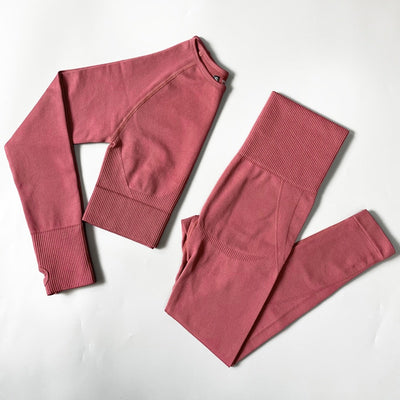 Women’s Seamless Long Sleeve Crop Top High Waist Yoga Suit - Goods Direct