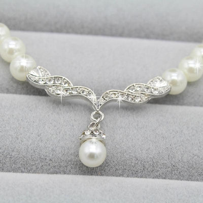 Women Pearl Rhinestone Necklace Earrings Jewelry Set - Goods Direct