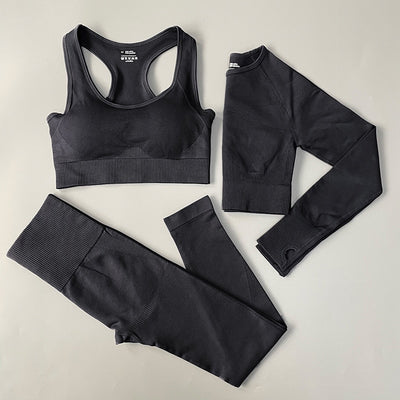 Women’s Seamless Long Sleeve Crop Top High Waist Yoga Suit - Goods Direct