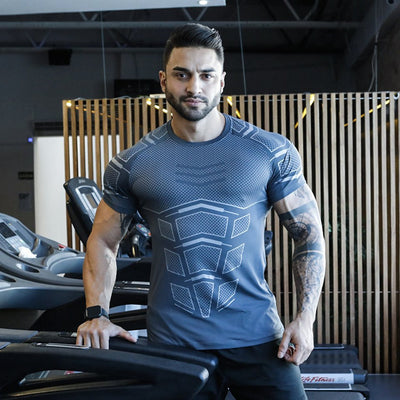 Compression Quick dry T-shirt Men Running Sport Skinny Short Tee Shirt Male Gym Fitness Bodybuilding Workout Black Tops Clothing - Goods Direct