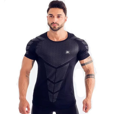 Compression Quick dry T-shirt Men Running Sport Skinny Short Tee Shirt Male Gym Fitness Bodybuilding Workout Black Tops Clothing - Goods Direct