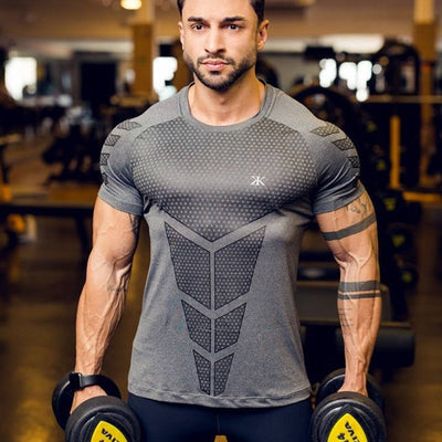 Compression Quick dry T-shirt Men Running Sport Skinny Short Tee Shirt Male Gym Fitness Bodybuilding Workout Black Tops Clothing - Goods Direct