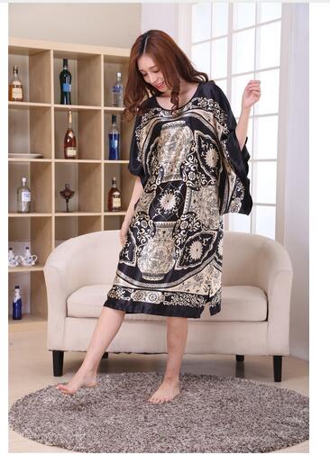 Women's Novelty Print Black Satin Nightgown Plus Size 6XL