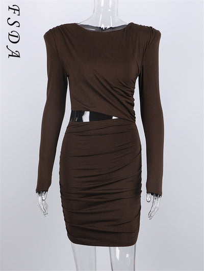 Hollow Out O Neck Long Sleeve Elegant Party Dress