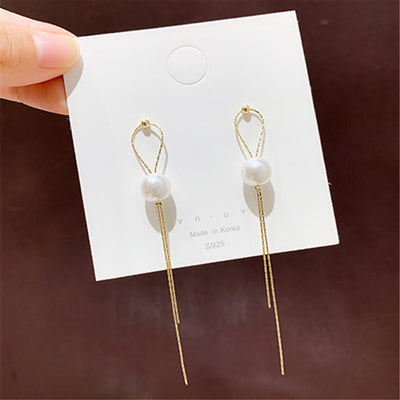 Korean Vintage Glossy Arc Bar Long Tassel Drop Earrings for Women Gold Color Geometric Fashion Jewelry Luxury Hanging Pendientes - Goods Direct