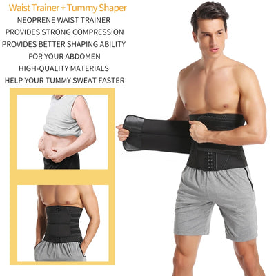 Men Workout Waist Trainer Tummy Slimming Sheath Sauna Body Shaper Trimmer Belt Abs Abdomen Shapewear Weight Loss Corset Fitness - Goods Direct