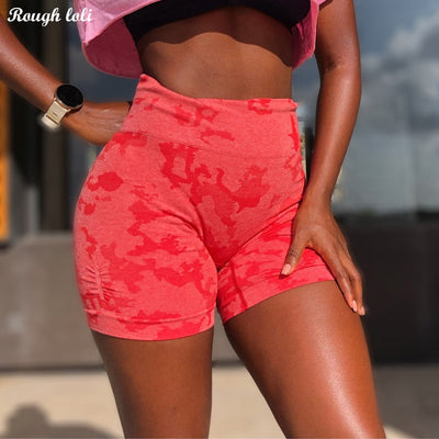 Women Adapt Camo Seamless Shorts High Waist Booty Gym Shorts Workout Short Fitness Ribbed Waisted Running Short Athletic Clothes - Goods Direct