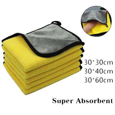 Microfiber Cleaning Towel Thicken Soft Drying Cloth Car Body  Washing Towels Double Layer Clean Rags 30/40/60cm - Goods Direct