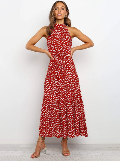 Women's Sexy Polka Dot Summer Halter Strapless Sundress