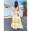 Women Elegant Vintage Deep V-Neck Beach Dress Robe