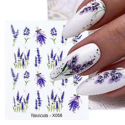 Lavender Spring Flower Leaves Water Decals Nail Art