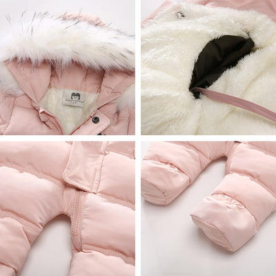 IYEAL Winter Baby Clothes With Hooded Fur Newborn Warm Fleece Bunting Infant Snowsuit Toddler Girl Boy Snow Wear Outwear Coats
