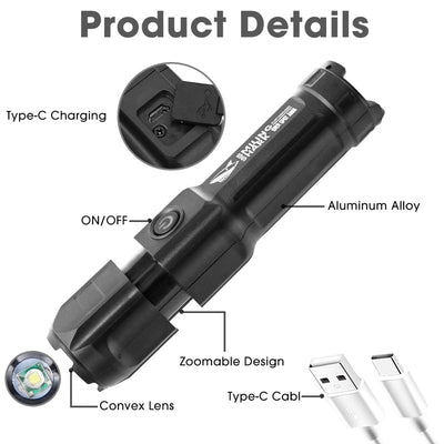 Special Forces Rechargeable Portable Led Luminous Flashlight - Goods Direct