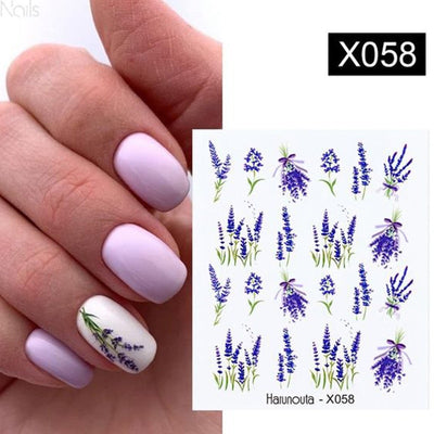 Lavender Spring Flower Leaves Water Decals Nail Art