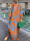 Women Elegant Vintage Deep V-Neck Beach Dress Robe