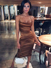 Women Sexy Neon Satin Lace Up Party Dress