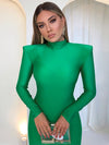 Hawthaw Shoulder Padded Long Sleeve Bodycon Green Party Club Maxi Long Dress 2022 Spring Autumn Women Fashion Elegant  Clothes