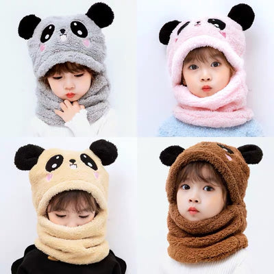 New Autumn and Winter Cute Children Cartoon Scarf Hat Two-piece Double Fleece Warmth Boy Girl Child Adult Parent-child Baby hat - Goods Direct