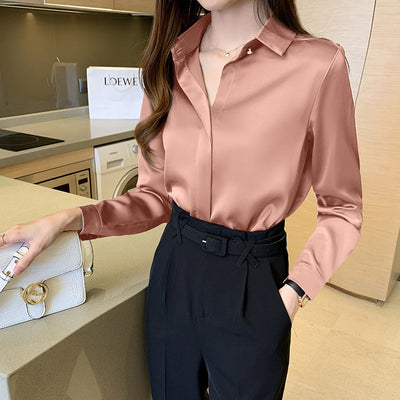 Women's Elegant Satin Long Sleeve Blouse