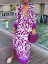 Women Elegant Vintage Deep V-Neck Beach Dress Robe