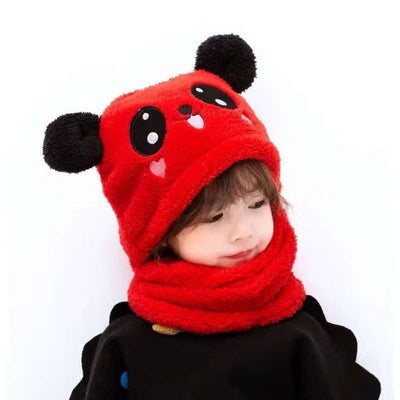 New Autumn and Winter Cute Children Cartoon Scarf Hat Two-piece Double Fleece Warmth Boy Girl Child Adult Parent-child Baby hat - Goods Direct