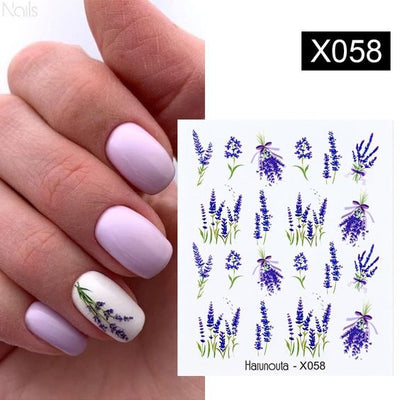 Lavender Spring Flower Leaves Water Decals Nail Art