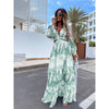 Women Elegant Vintage Deep V-Neck Beach Dress Robe