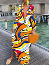 Women Elegant Vintage Deep V-Neck Beach Dress Robe