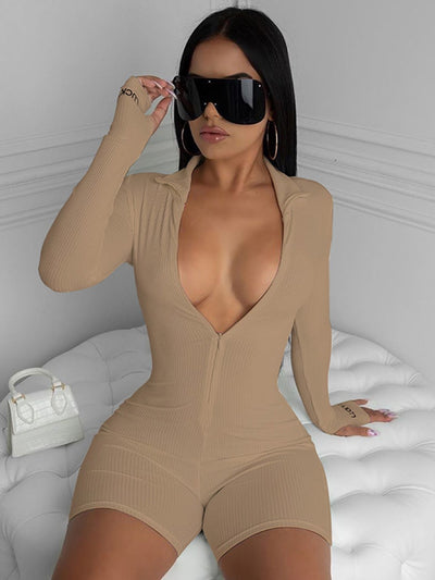 Women’s Ribbed Turtleneck Sports Wear Casual Jumpsuit - Goods Direct